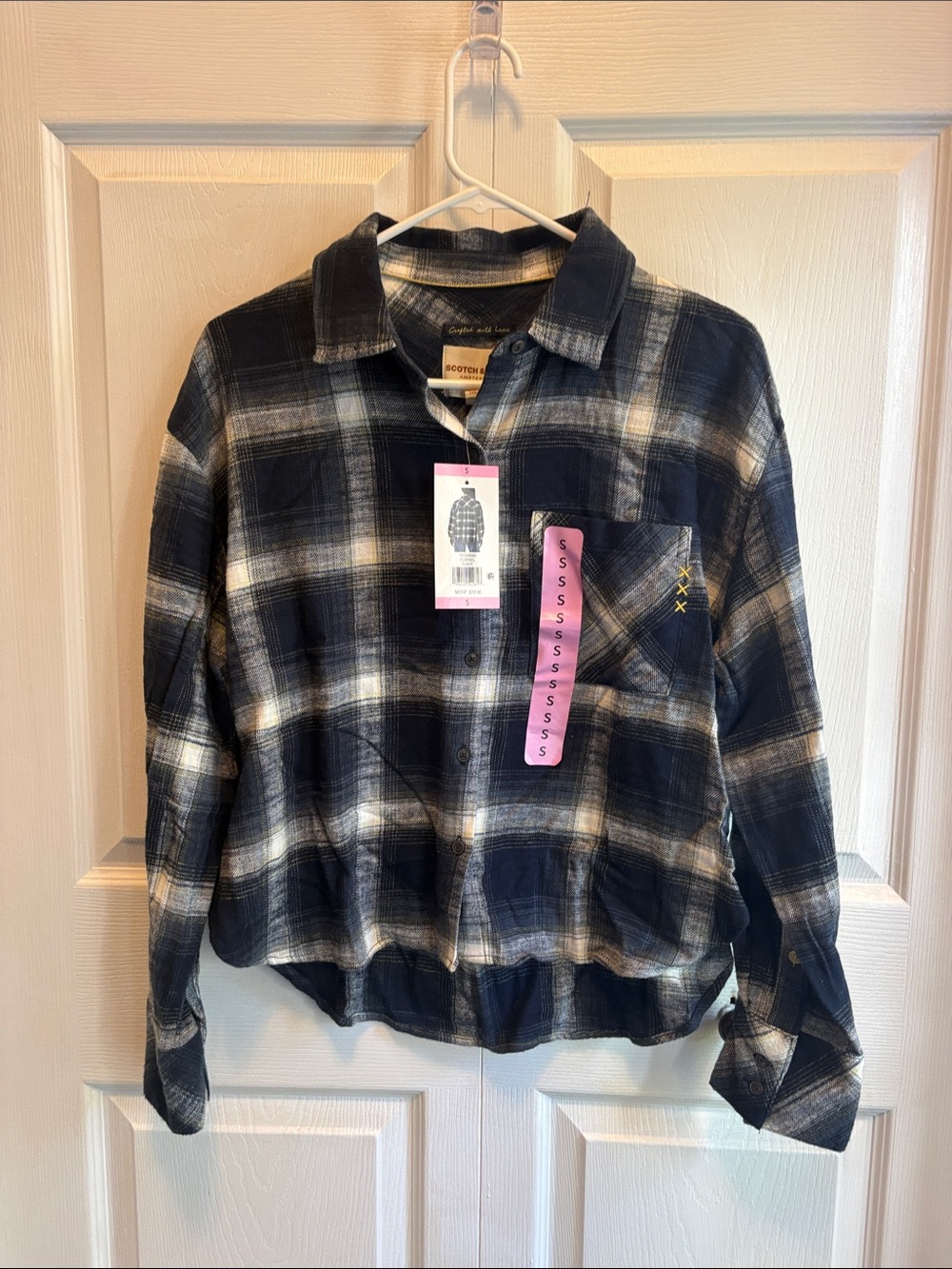 Scotch & Soda Navy and White Plaid Shirt with Branded Tag